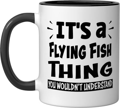 Taza cerámica Flying Fish para amantes de animales negra/blanca