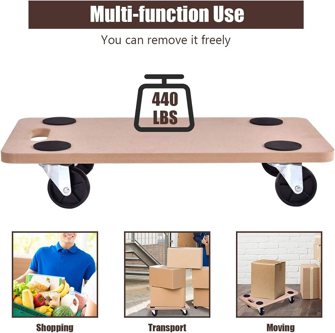 Carro móvil muebles madera resistente 2000lb transporte suave