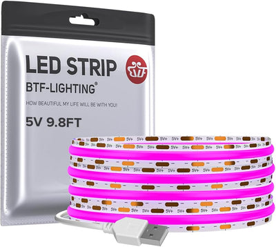 Tira luces LED COB USB púrpura 3m 960LEDs flexible