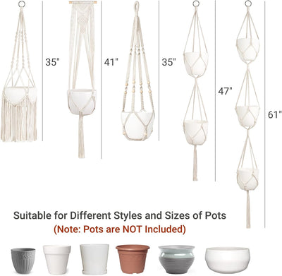 5 Ganchos Macramé para Macetas Colgantes Interiores Color Marfil