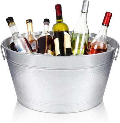 Bañera acero inox martillada 24qt con cubo hielo metal ovalado