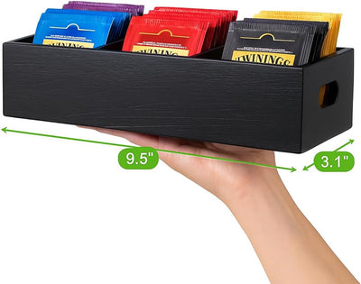 Organizador té azúcar madera negra caja 3 ranuras cocina oficina