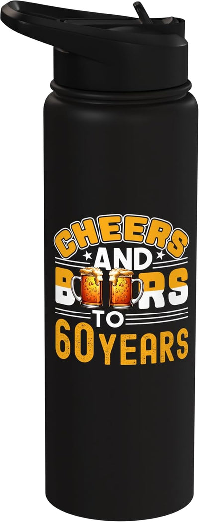 Botella de agua acero inoxidable aislada para fiesta cumpleaños 60 años