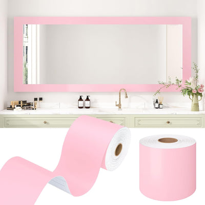 Borde marco espejo rosa impermeable para baño y oficina