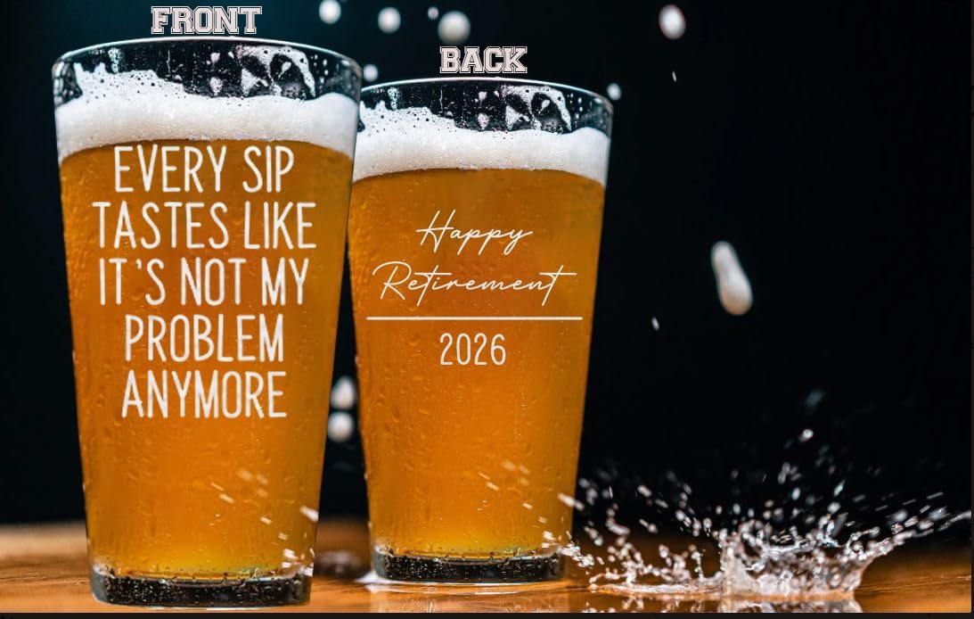 Vaso de cerveza grabado para retiro 2026 16 oz