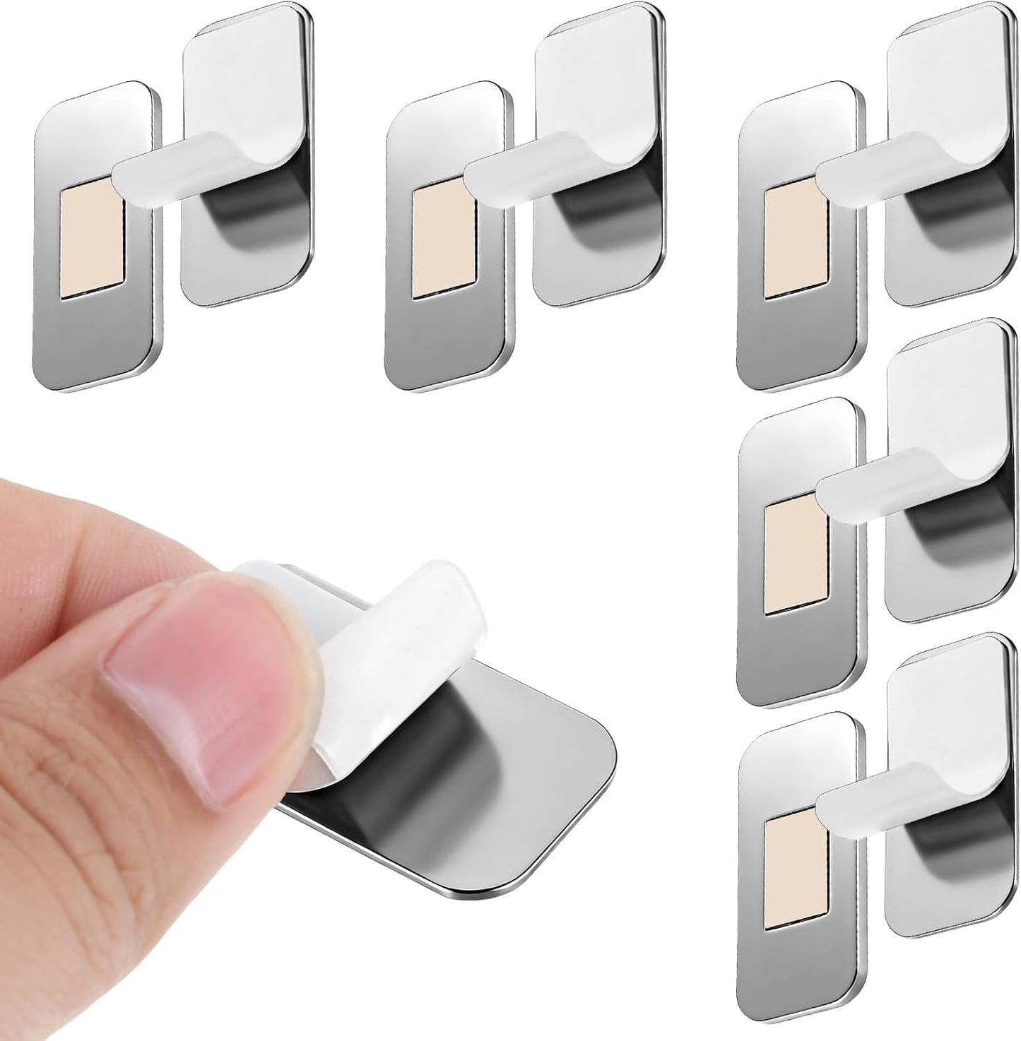 Set 6 ganchos magnéticos para armarios sin tornillos acero inox