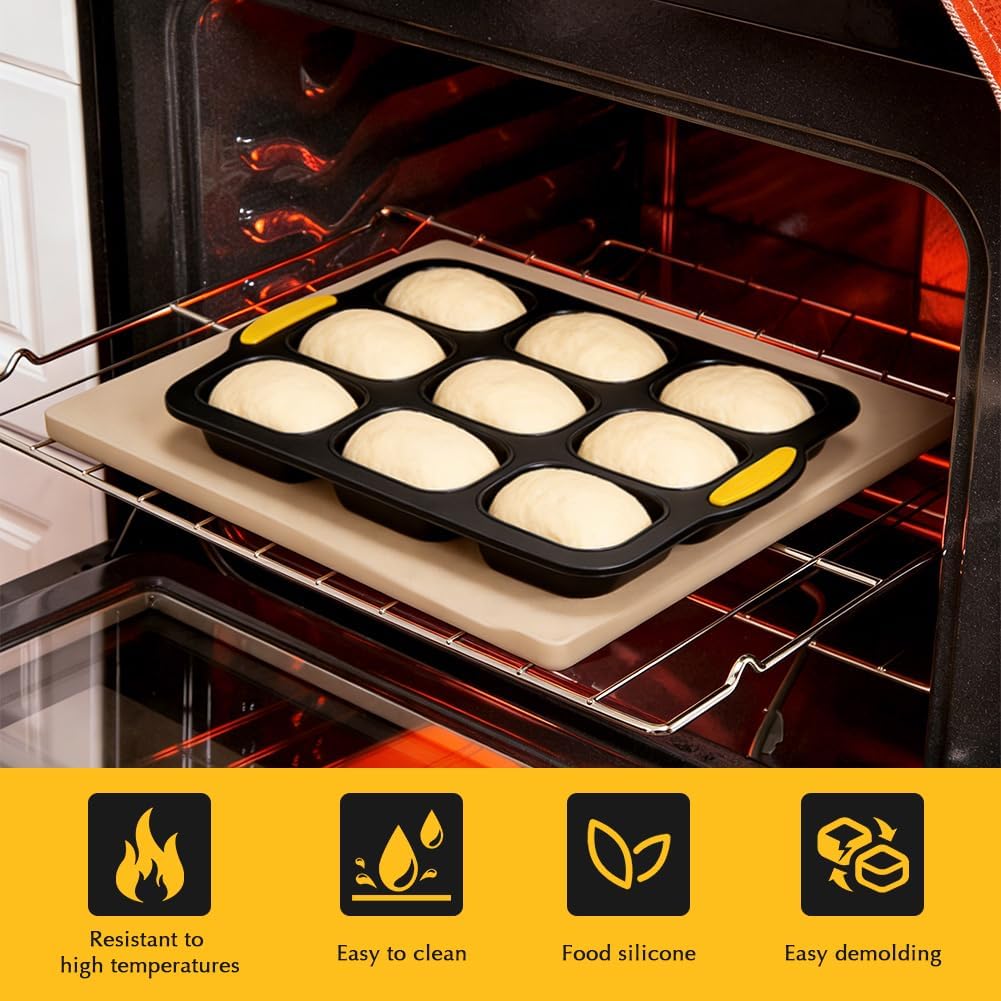 Juego moldes silicona para hornear pan baguette hamburguesa 4/9 tazas bandeja antiadherente con cepillo raspador