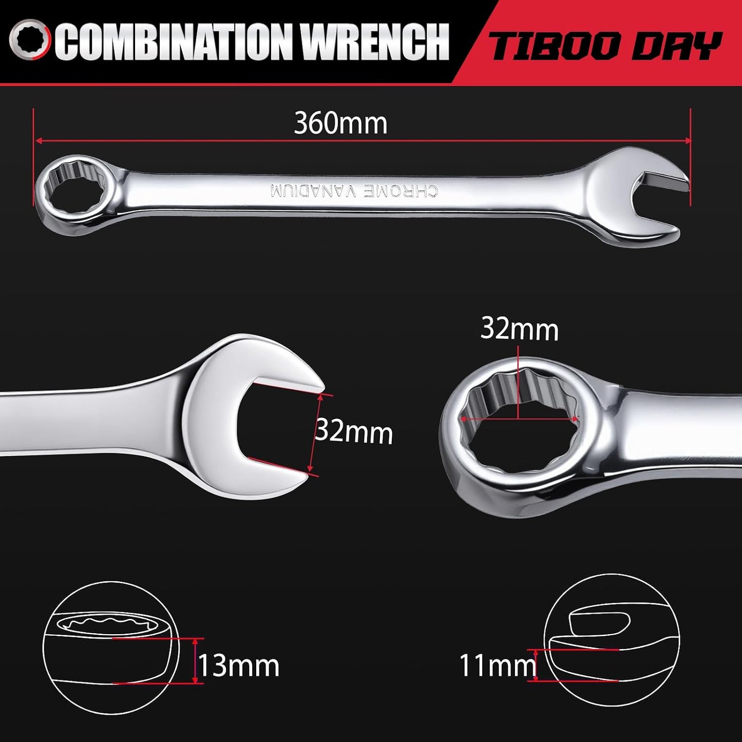 Llave combinada métrica 1.260pulg 12 puntos acero galvanizado