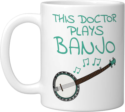 Taza de cerámica para doctor que toca banjo, estilo folk blanco
