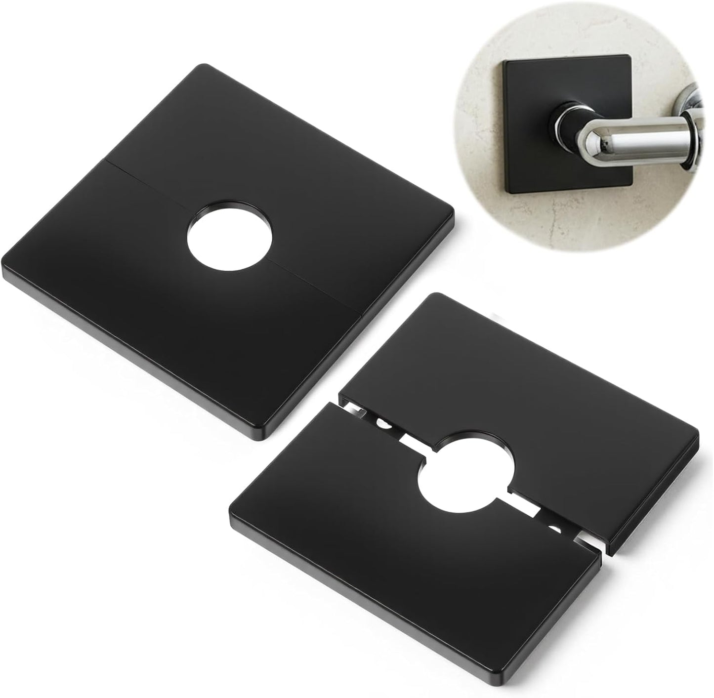 2 Bridas Ducha Placa Cuadrada 3.5pulg Negro Mate Autoadhesiva