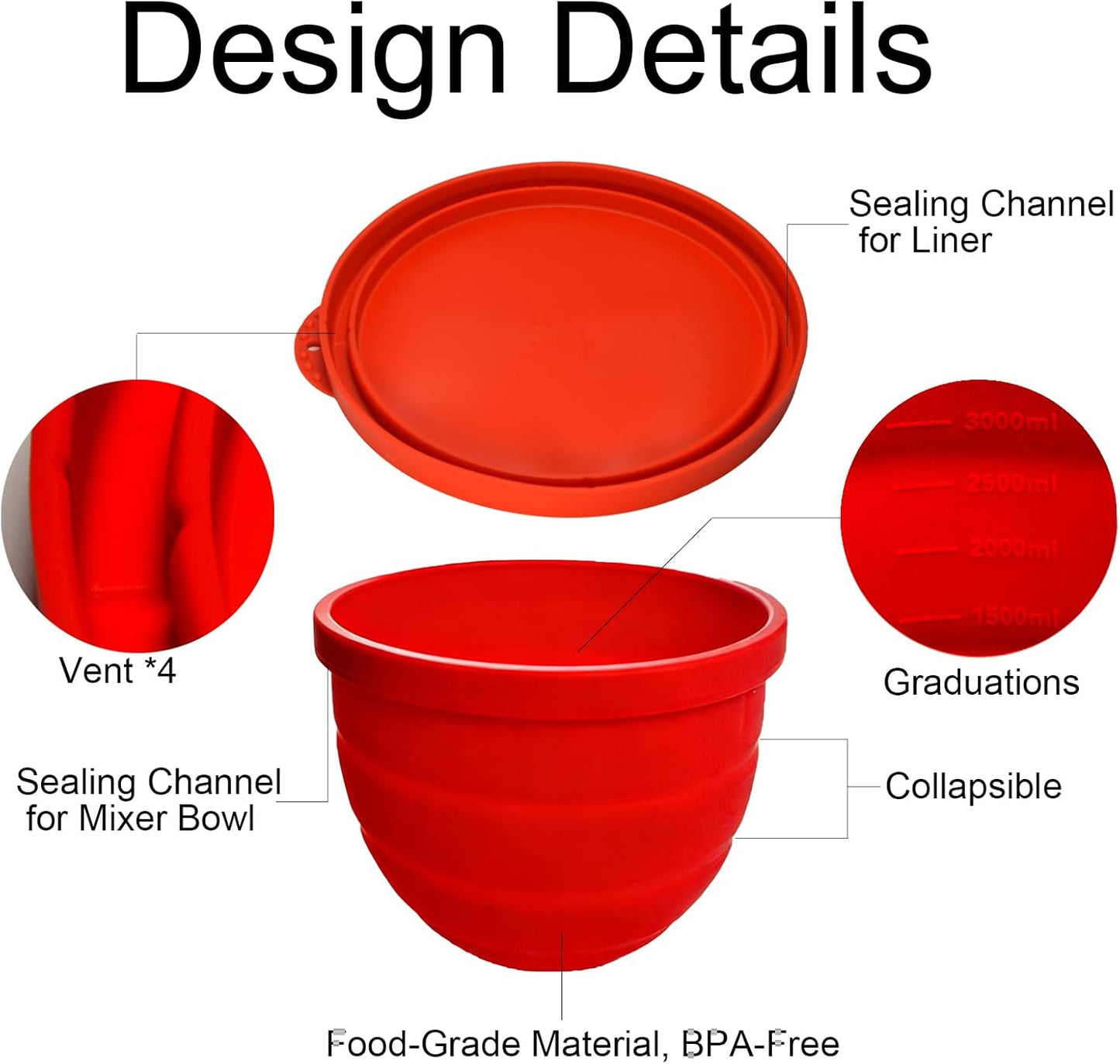 Forro plegable de silicona para batidora KitchenAid de 5 cuartos de galón rojo