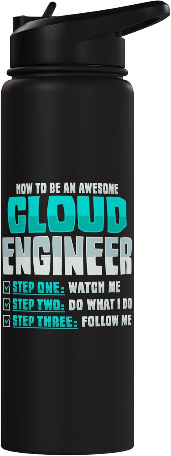 Botella de agua aislada acero inoxidable para administrador de nube y devops