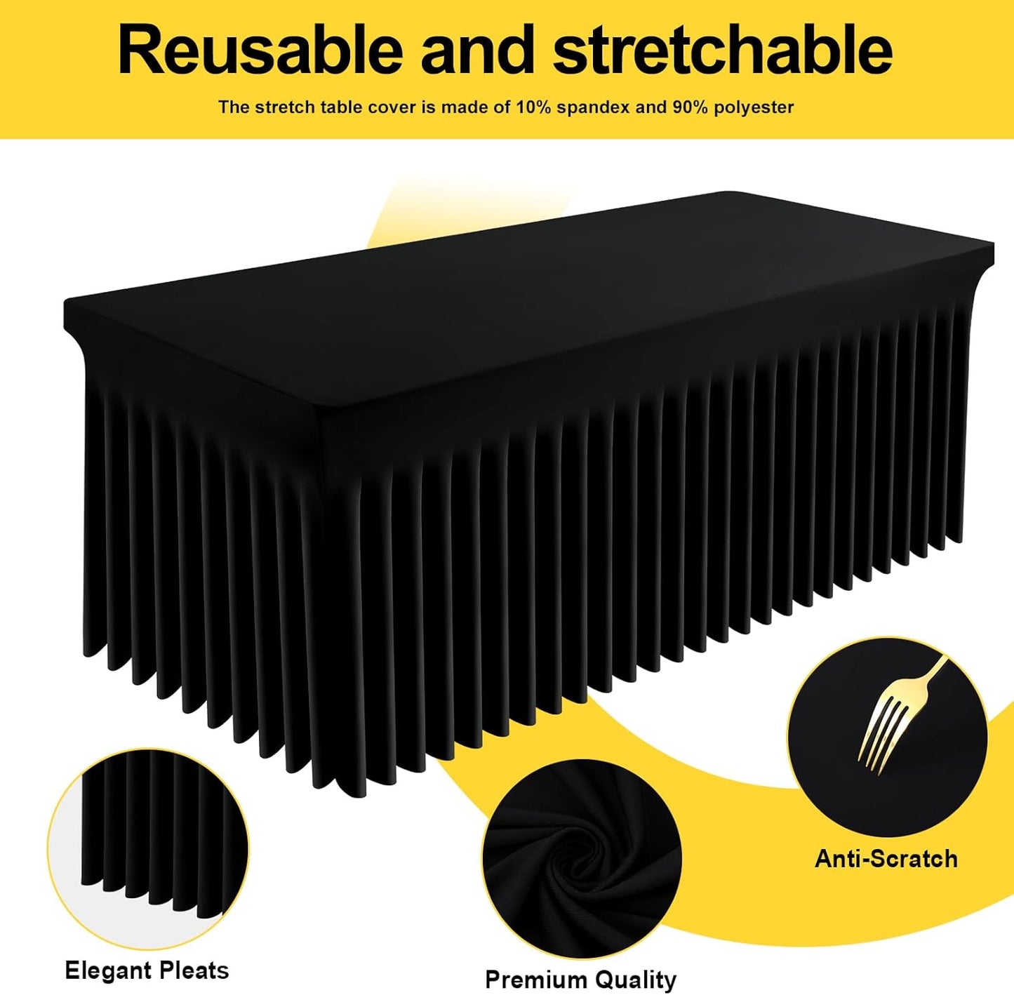 3 Pzas Mantel Elastano Mesa Rectangular 6ft Negro