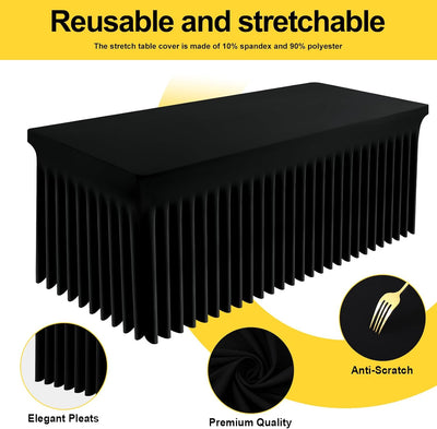 3 Pzas Mantel Elastano Mesa Rectangular 6ft Negro