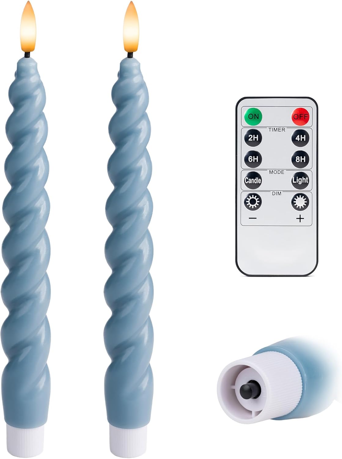 Velas LED cónicas azul polvoriento set 2 con temporizador