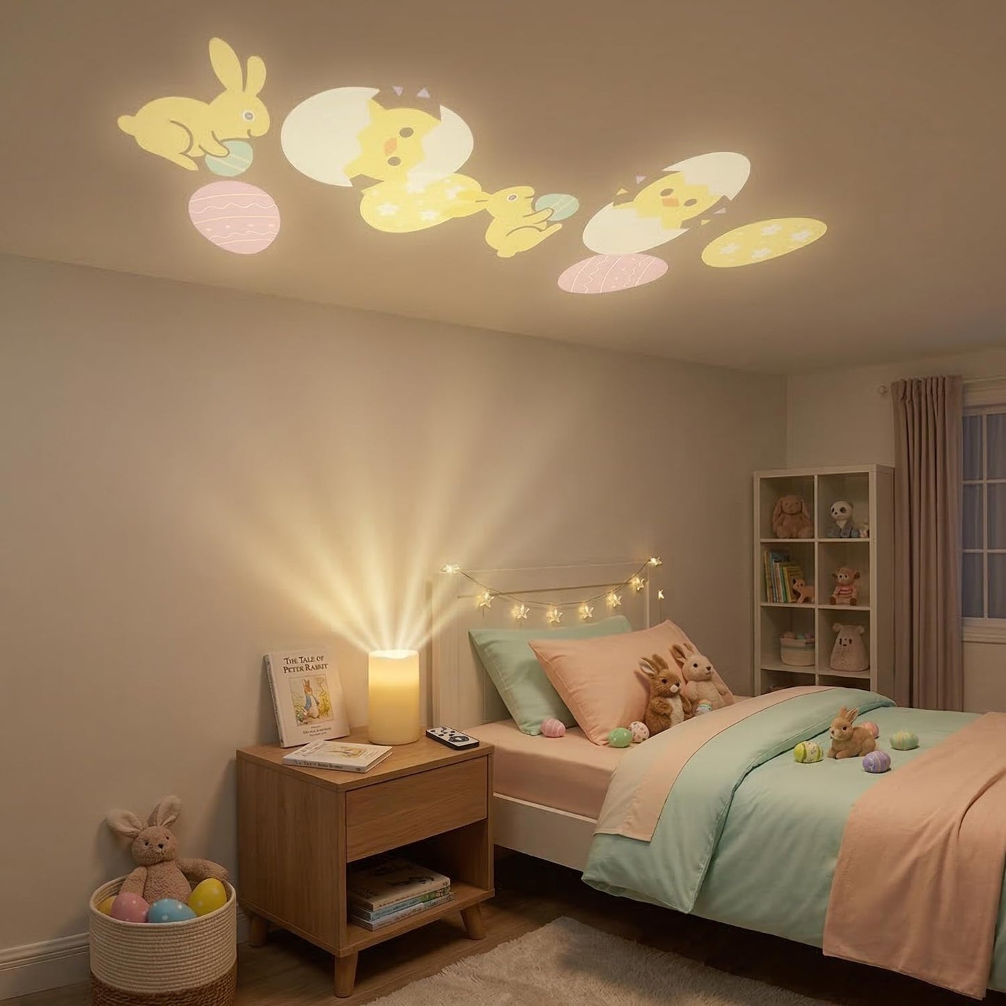 Proyector velas LED Pascua con luces conejo huevo control remoto