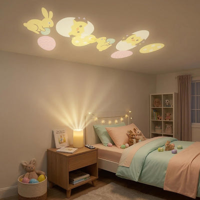 Proyector velas LED Pascua con luces conejo huevo control remoto