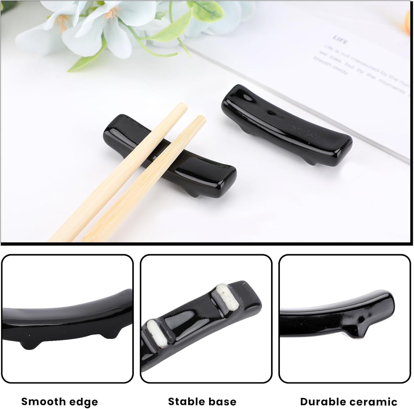 Porta palillos negro cerámica para comida china hogar hotel decoración