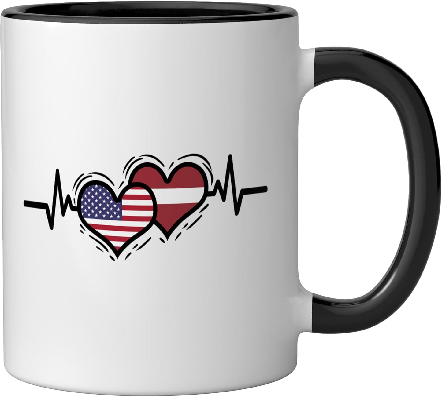 Taza cerámica Latvia Roots Heartbeat negro/blanco