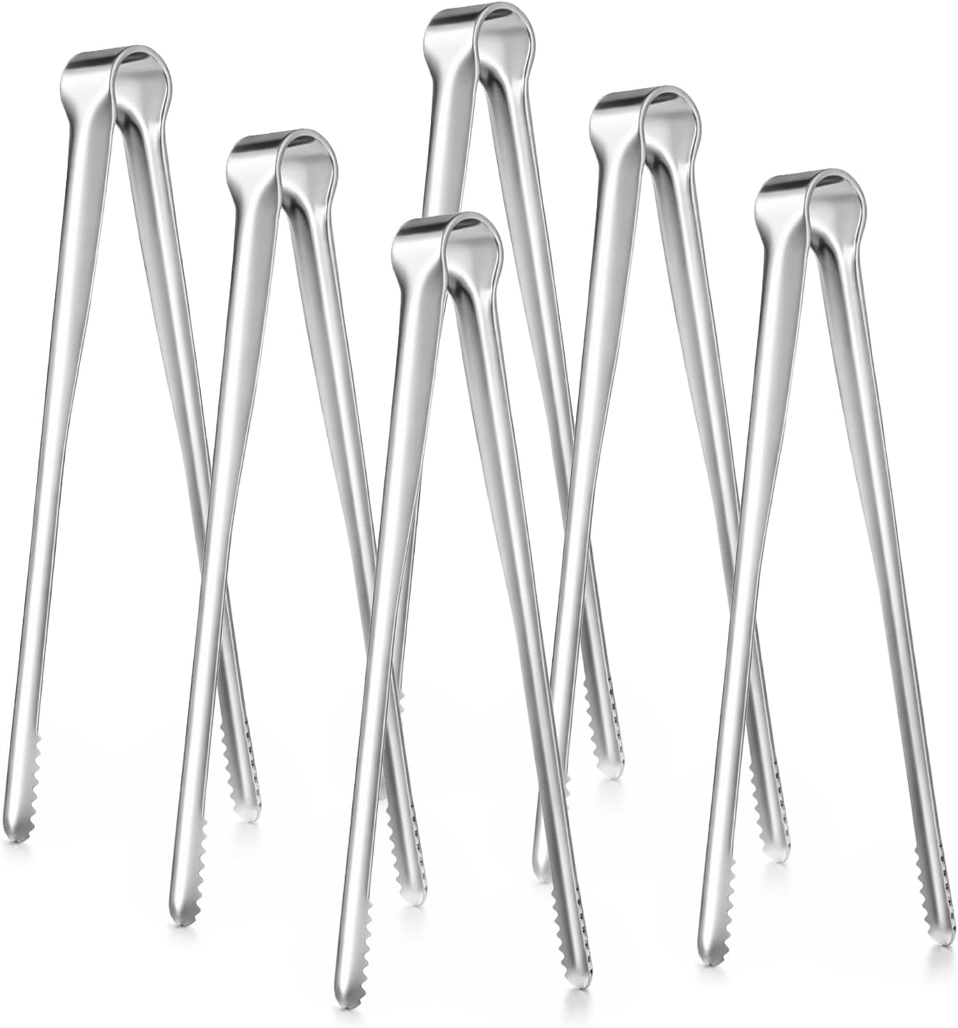 Juego de 6 pinzas de cocina pequeñas de acero inoxidable con puntas antideslizantes