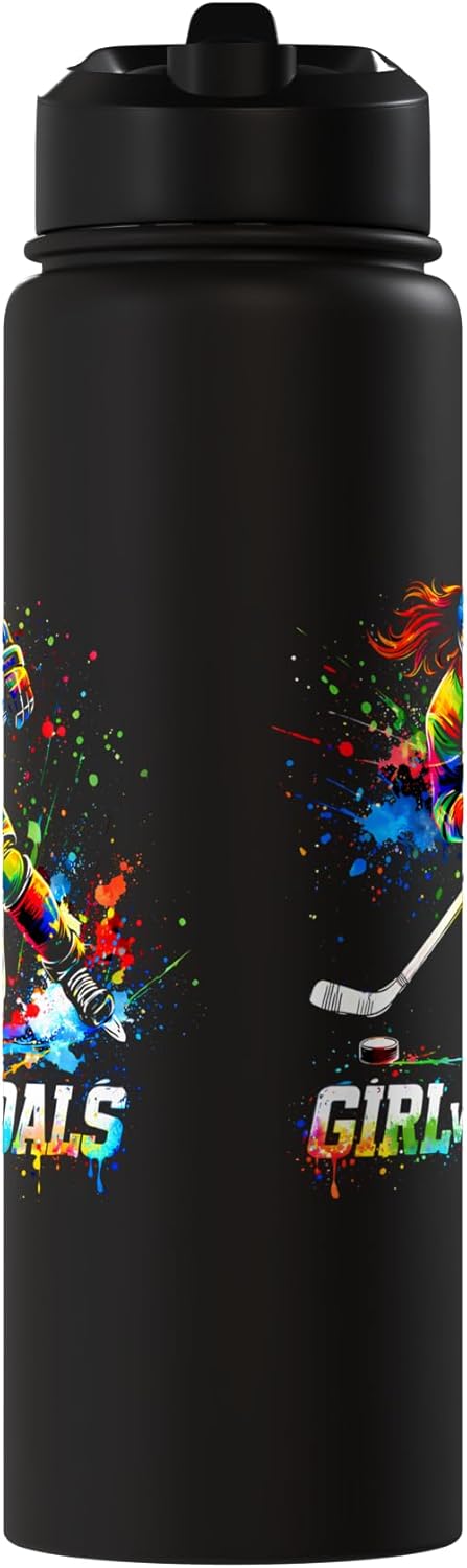 Bottella de agua acero inoxidable aislada para hockey femenino con logotipo