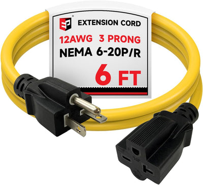 Cable extensión exterior 6 pies NEMA 6-20P/R SJTW 20A 250V amarillo