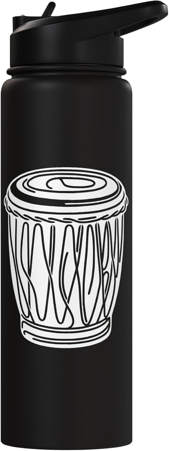 Botella de agua aislada de acero inoxidable Djembe Line Art Musician