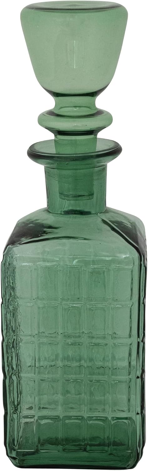 Decantador Vidrio En Relieve Tapón 28oz Verde Oscuro