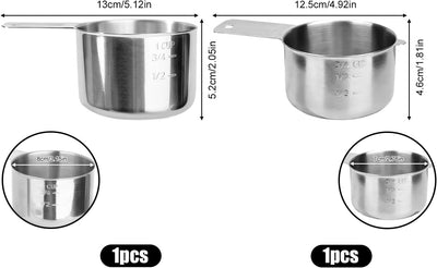 Juego de 2 tazas medidoras de acero inoxidable 8.5 fl oz y 6.1 fl oz