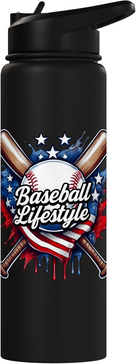 Botella de agua acero inoxidable aislada para niños estilo béisbol