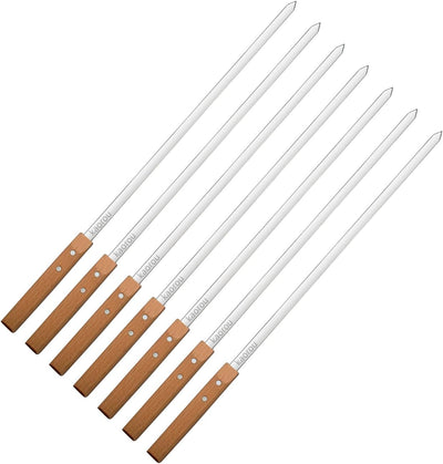 Brochetas Kabob 23pulg acero inox mango madera set 7 con bolsa