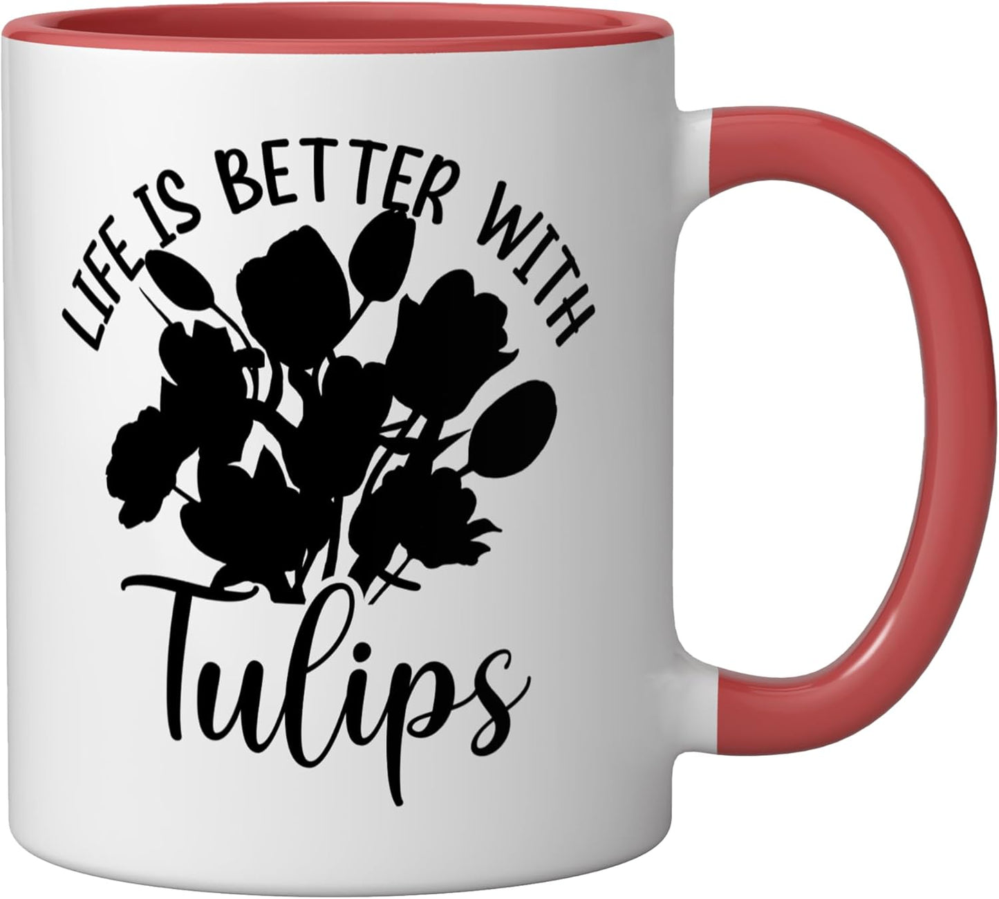 Taza cerámica tulipán para amantes de los tulipanes rojo/blanco