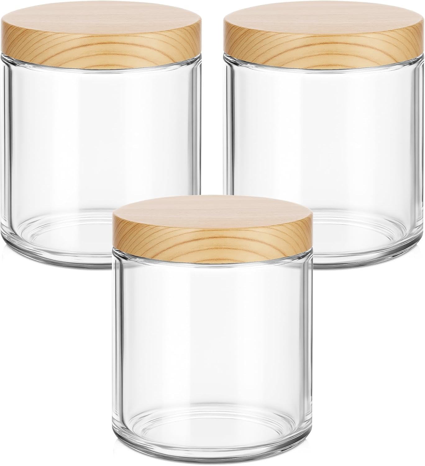 Tarros vidrio 8oz tapas plástico madera set 3 velas