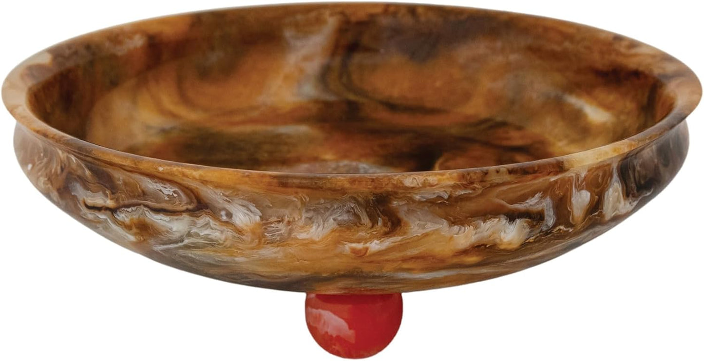 Cuenco decorativo resina mármol patas rojas marrón crema