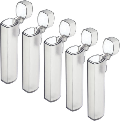 Mini dispensador de palillos de dientes viaje con tapa resorte estuche portatil plástico gris translucido