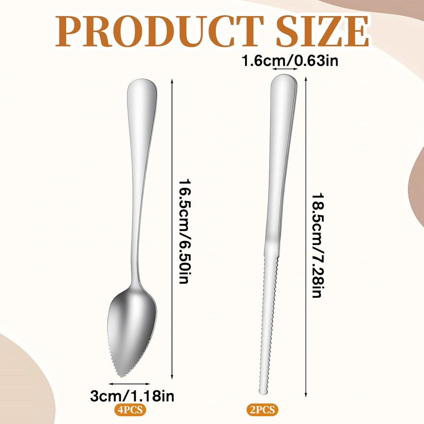 Set 6 cucharas pomelo acero inox con borde dentado
