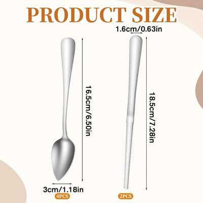 Set 6 cucharas pomelo acero inox con borde dentado