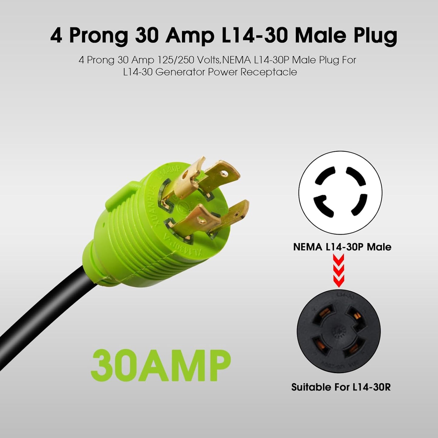 Cable adaptador soldador L14-30P a 6-50R 10 AWG ETL 15 pies