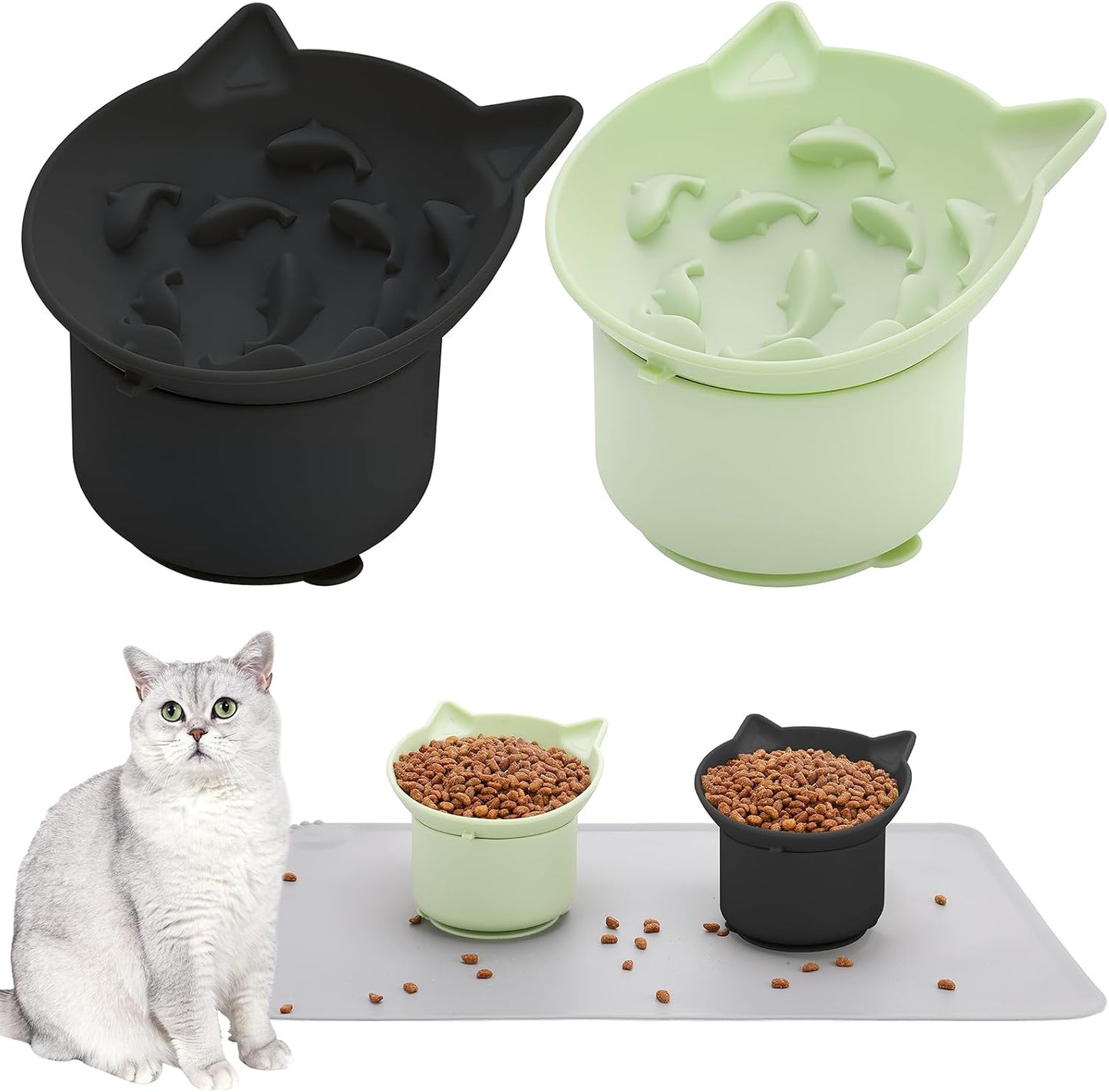 2 Pzas Comederos Lentos Gatos Silicón Base Antiderrap