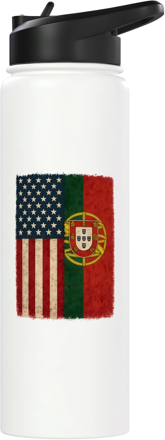 Botella de agua acero inoxidable bandera USA y Portugal