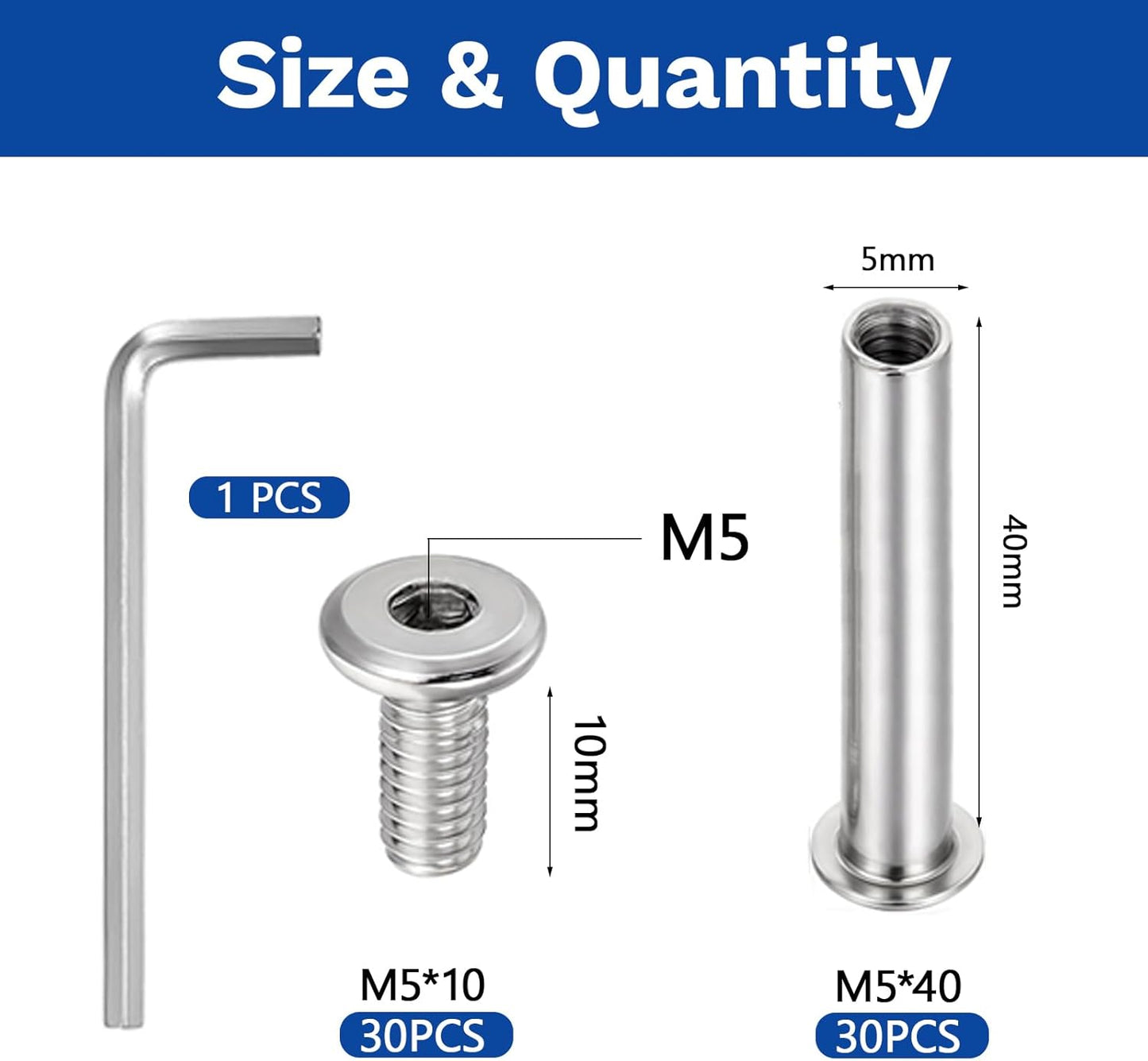30 Pzas Pernos Acero Inox M5x1.575pulg Kit Surtido Tuercas
