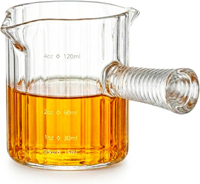 Jigger de medición de vidrio para bartending con taza de 1/2 oz a 4 oz