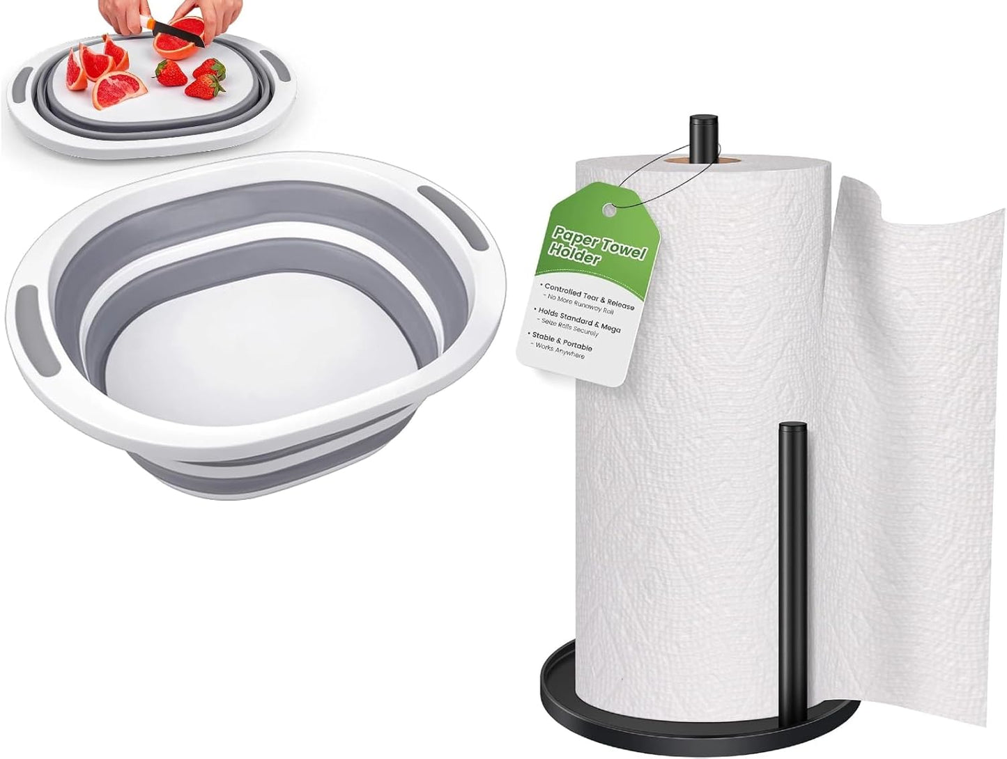 Cubeta de lavado plegable para cocina 7.5L con soporte para rollo de papel
