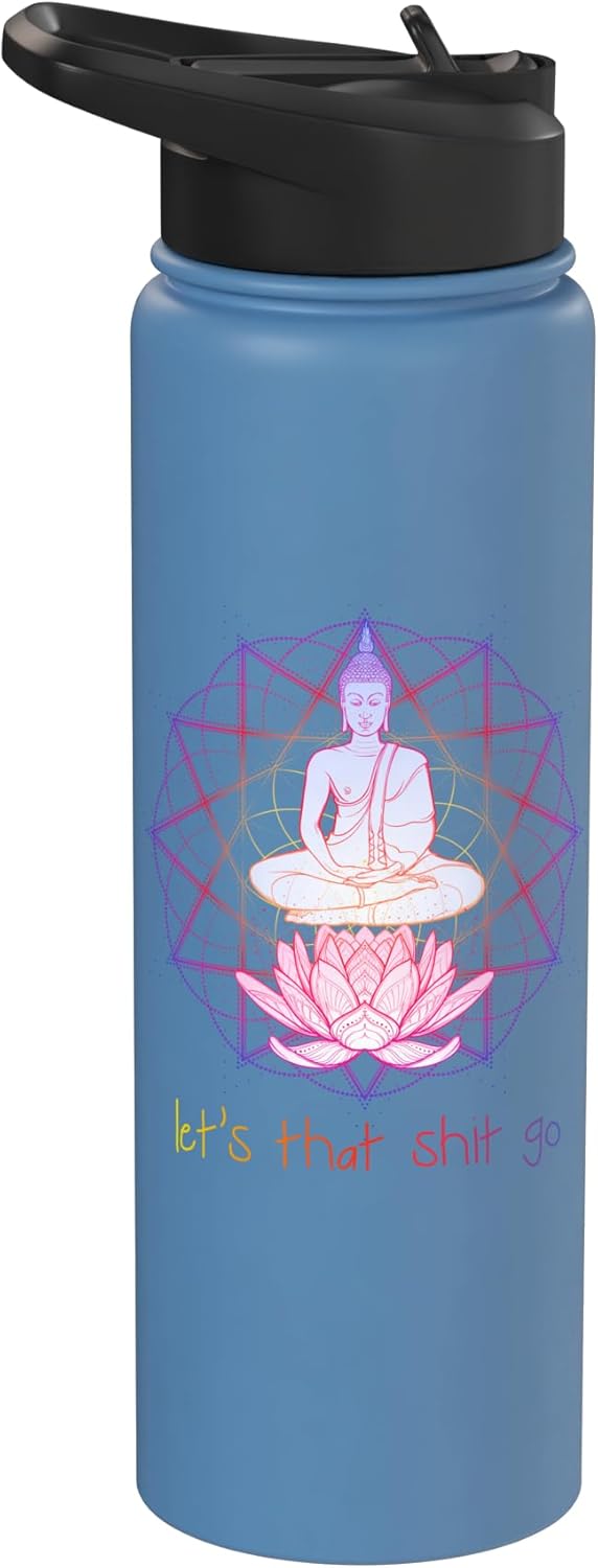 Botella de agua acero inoxidable aislada Funny Buddha Namaste Zen