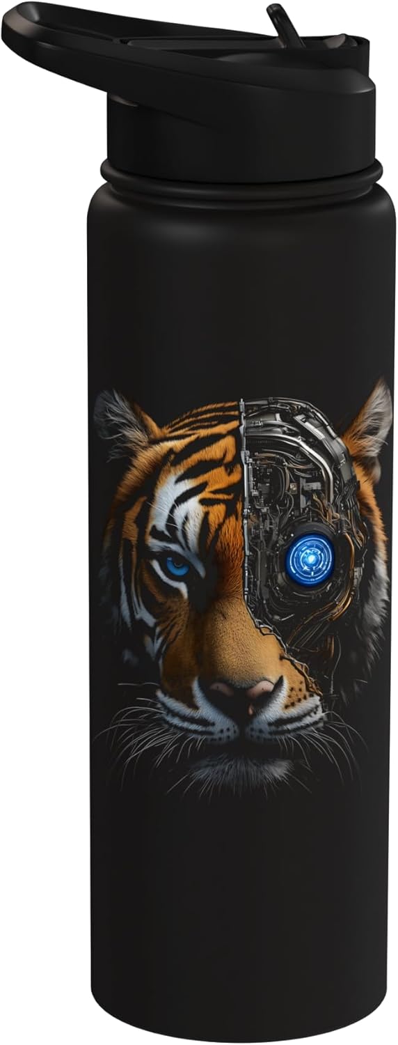 Botella de agua acero inoxidable con robot tigre cyborg