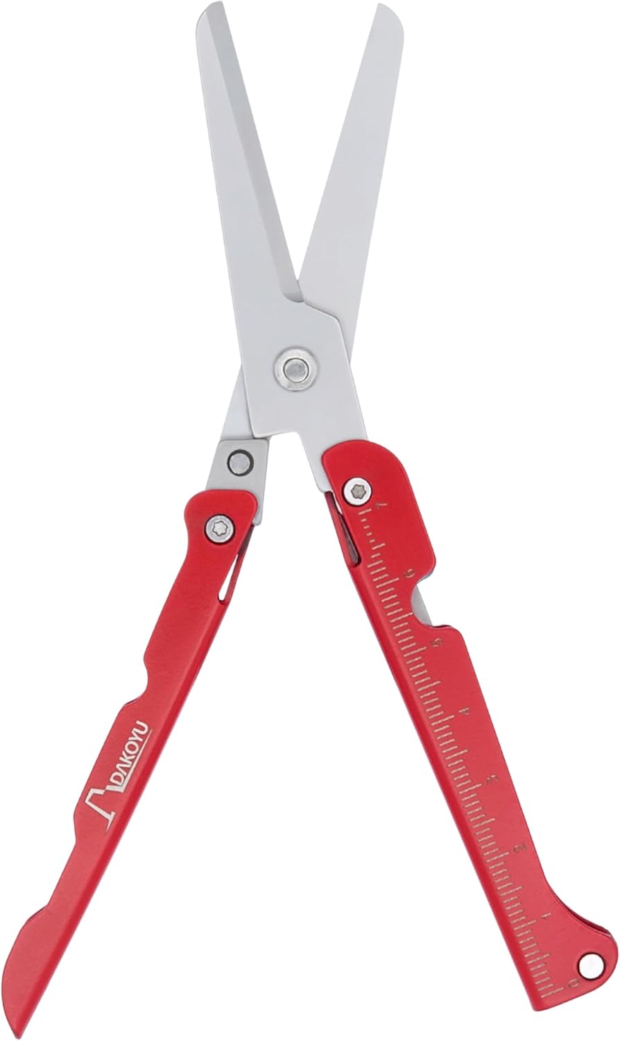 Tijeras plegables acero inox con regla y clip