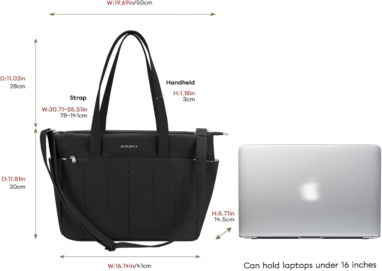 Bolsa para mujer impermeable de nailon 16pulg con organizador