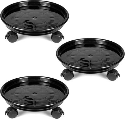 Soporte redondo para macetas 3 pzas con ruedas negro