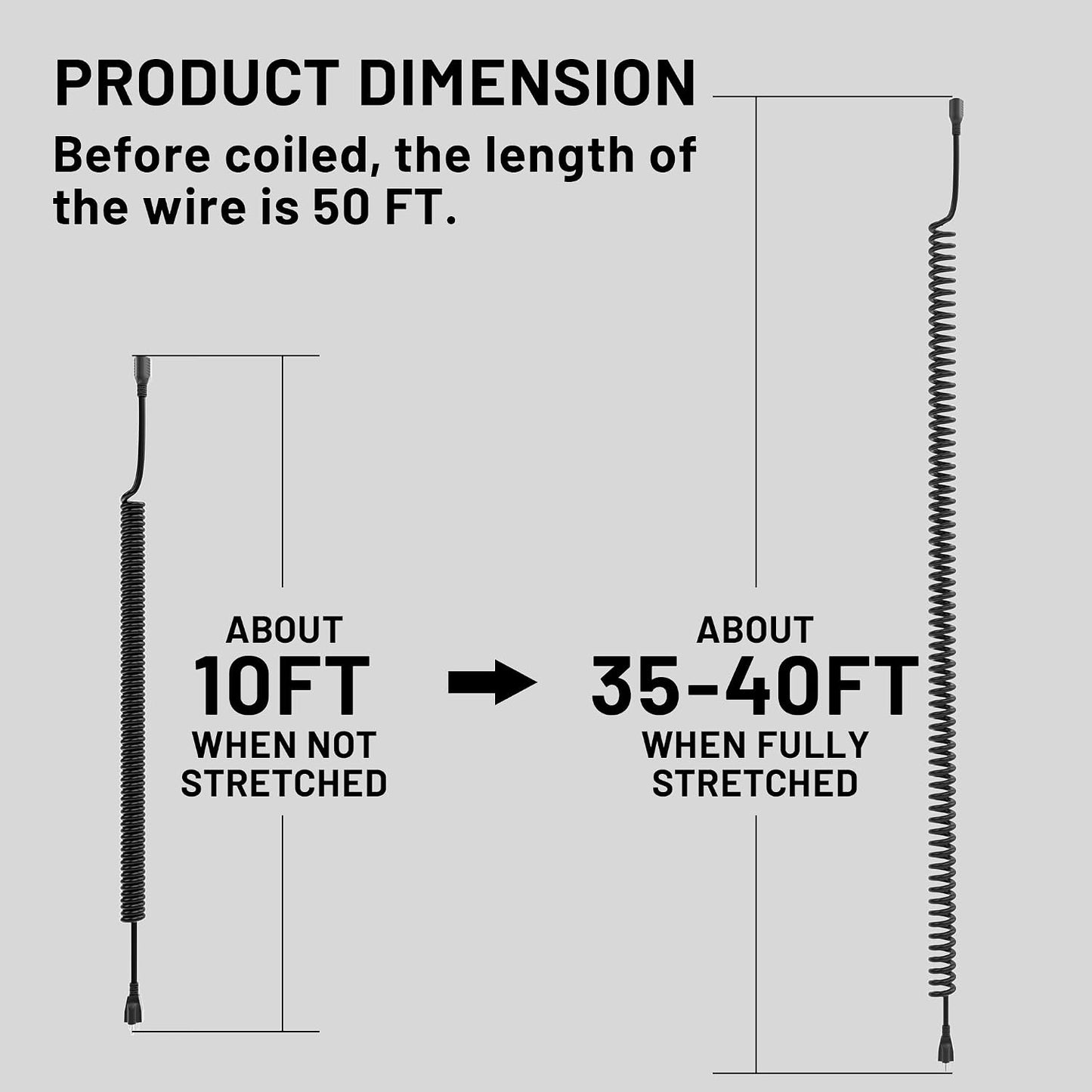 Cable extensión espiral negro 40ft 3 clavijas para herramientas