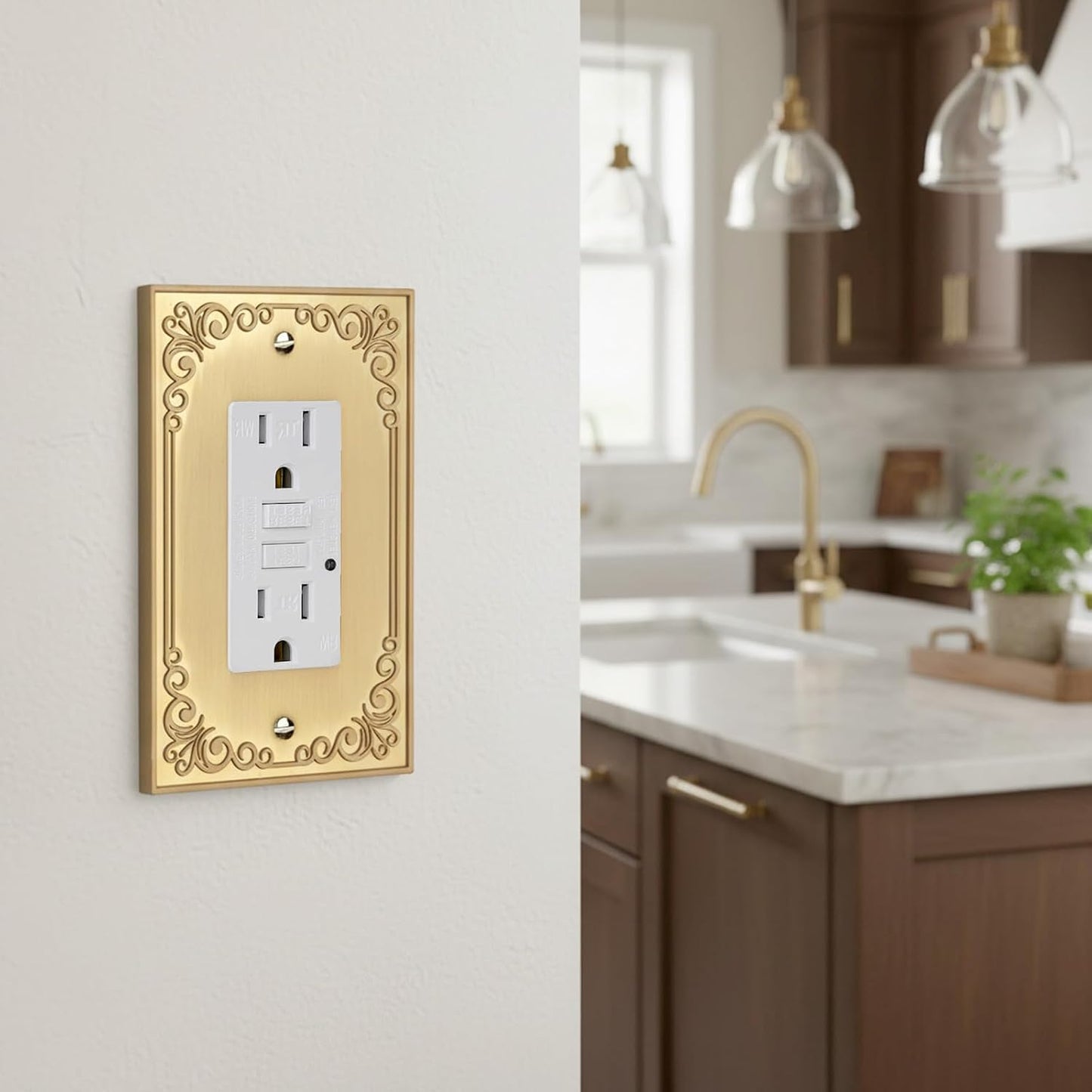 Placa interruptor basculante metal dorado cepillado decoración GFCI